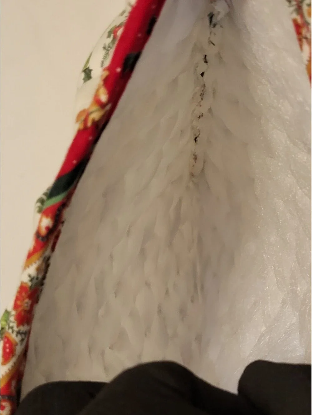 Vintage Handmade White Christmas Stocking Holiday Holly Pinecones Ruffles 22”